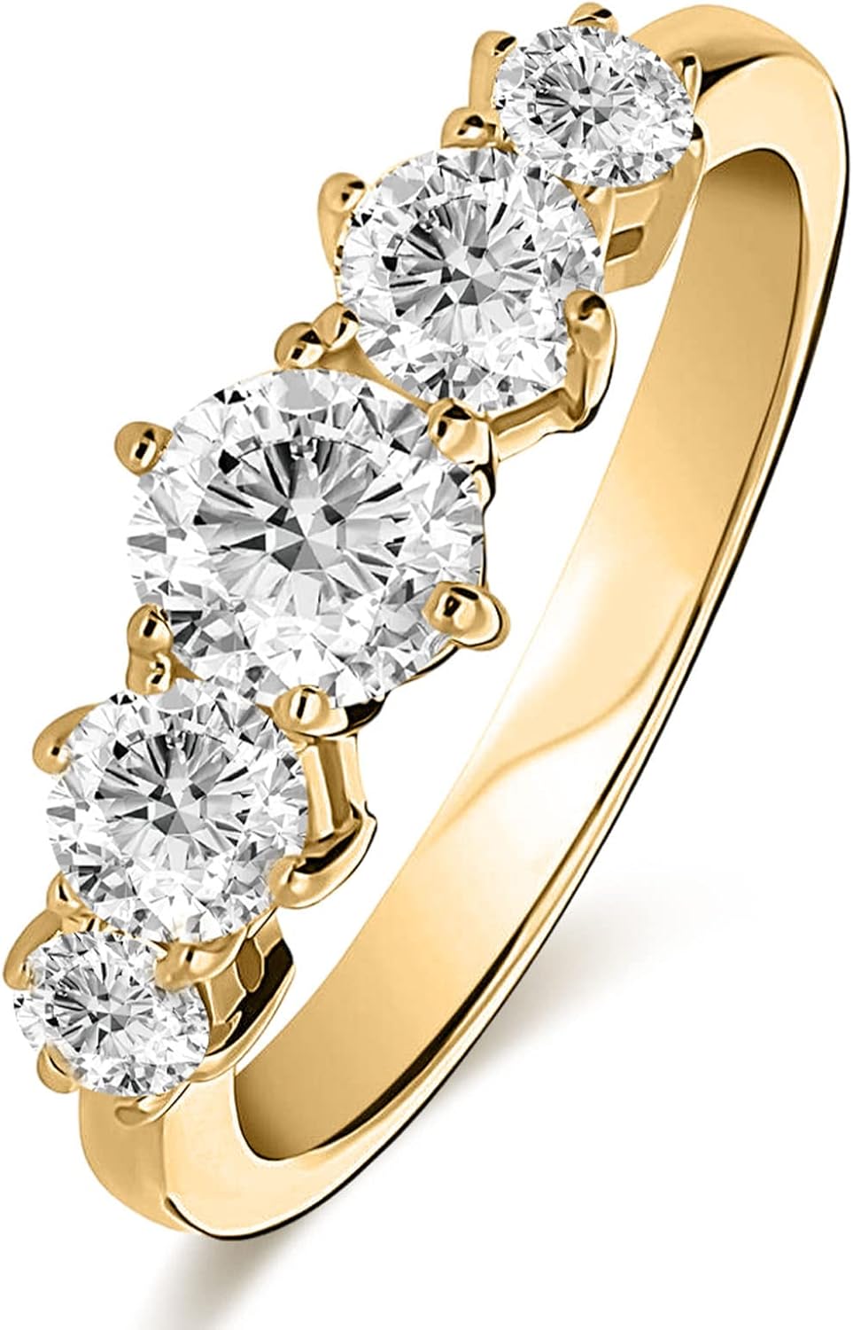 5-stone Round Moissanite Wedding Engagement Ring 925 Sterling Silver 10K 14K 18K Solid Gold Moissanite Eternity Band with Engraving