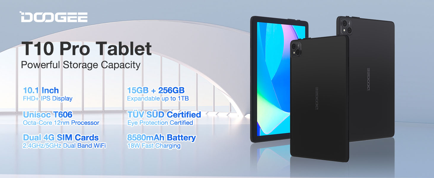 DOOGEE T10 Pro Tablet 10.1 Inch, 15GB RAM + 256GB ROM (1TB TF
