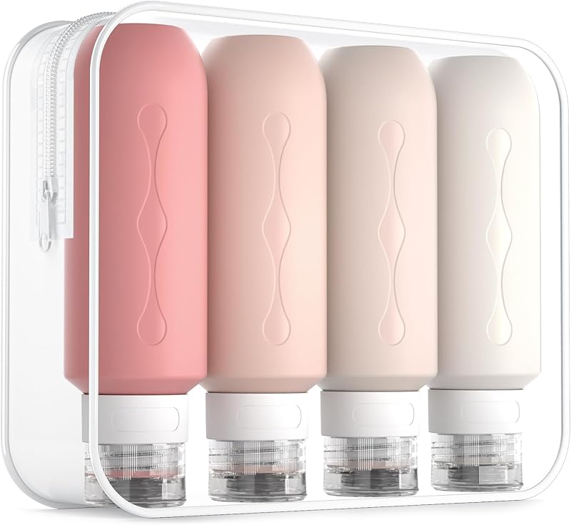 Gemice Frascos Recarregáveis de Silicone para Viagem com Bolsa Transparente, 4 Unidades de 180 mL