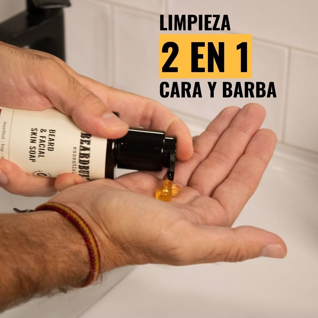 Essentials Skincare - Pack Cuidado Barba Hombre Diario | Incluye Limpiador Barba y Cara + Acondicionador Barba | Antiarrugas, sin Picores y Fórmula de Rápida Absorción