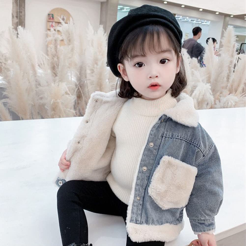 Mädchen Mantel Kinder Jeansjacke Fleece gefüttert Denim Mantel Langarm Jeansjacke Warmer Samtmantel