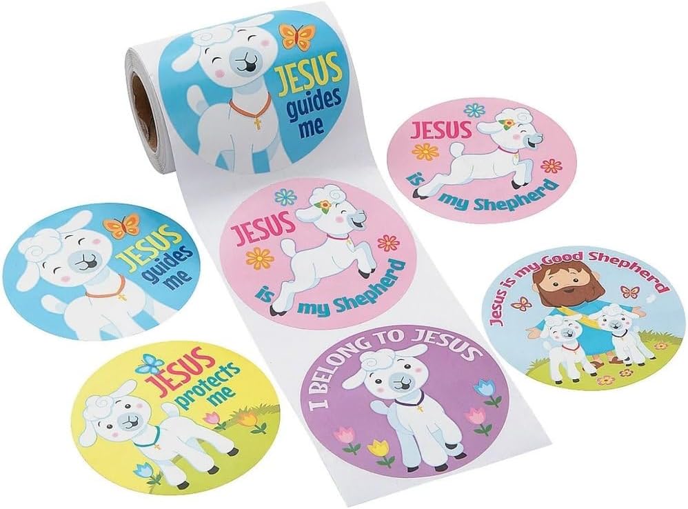 Religious Good Shepherd Sticker Roll 100 Pieces, Paper, 3" Diameter