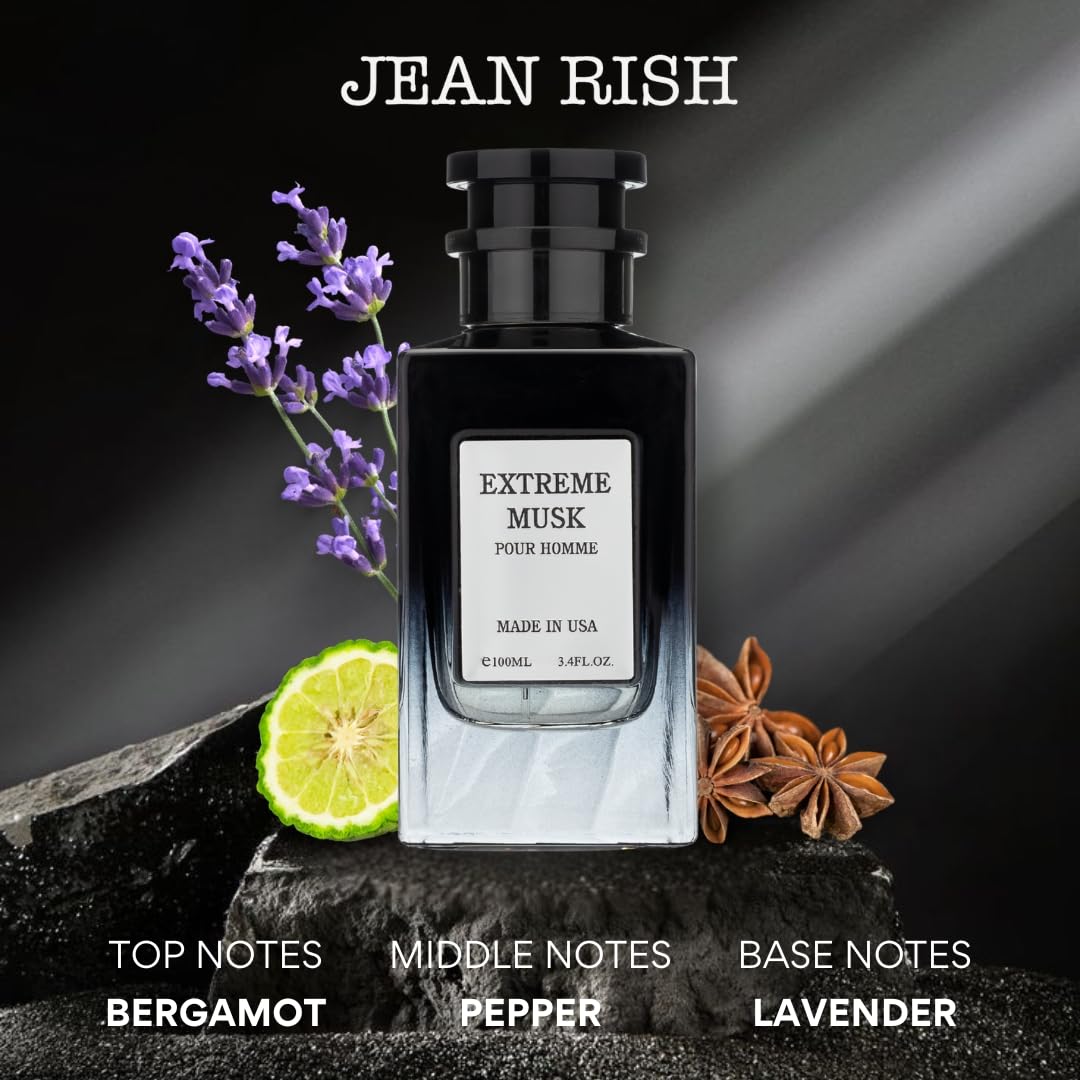 Jean Rish Extreme Musk, Eau De Parfum for Men (3.4 Fl Oz / 100ml) with Bergamot-Pepper-Lavender,Long Lasting and Luxury Fragrance, Made In USA - Image 2