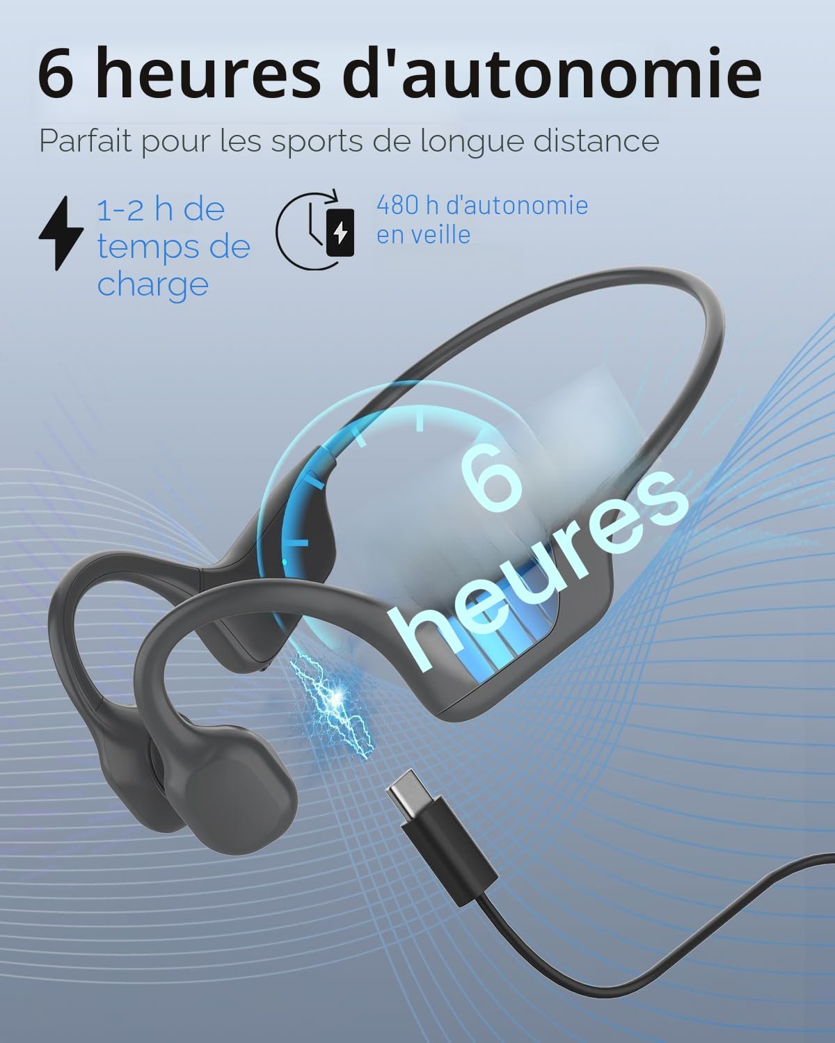 ANSTEN Casque Conduction Osseuse Bluetooth 5.3 | Open Ear Casque de Sport sans Fil avec Micro, Charge Rapide USB-C, étanchéité IPX5 pour Le Sport, Le Cyclisme et Le Fitness