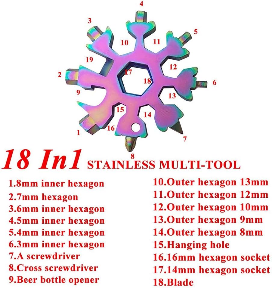 3 Pack Snowflake 18-in-1 Multi Tool, Stainless Steel Snowflake Bottle Opener/Flat Phillips Screwdriver Kit/Wrench, Durable and Portable to Take - - 