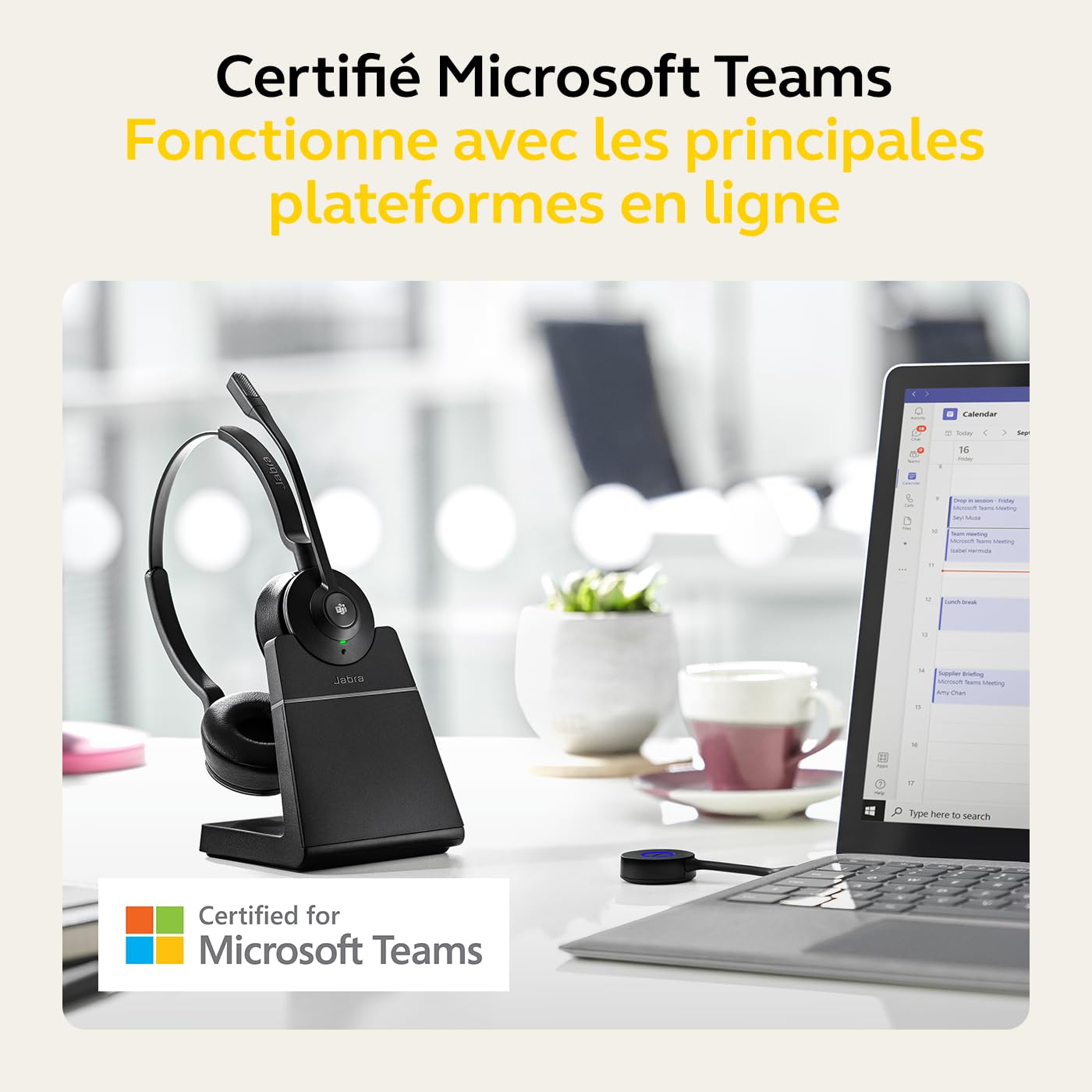 Jabra Engage 55 - Micro-casque stéréo sans fil avec adaptateur DECT USB-C Link 400, Microphone à réduction de bruit - Portée étendue et protection auditive - Certifié MS Teams - Noir