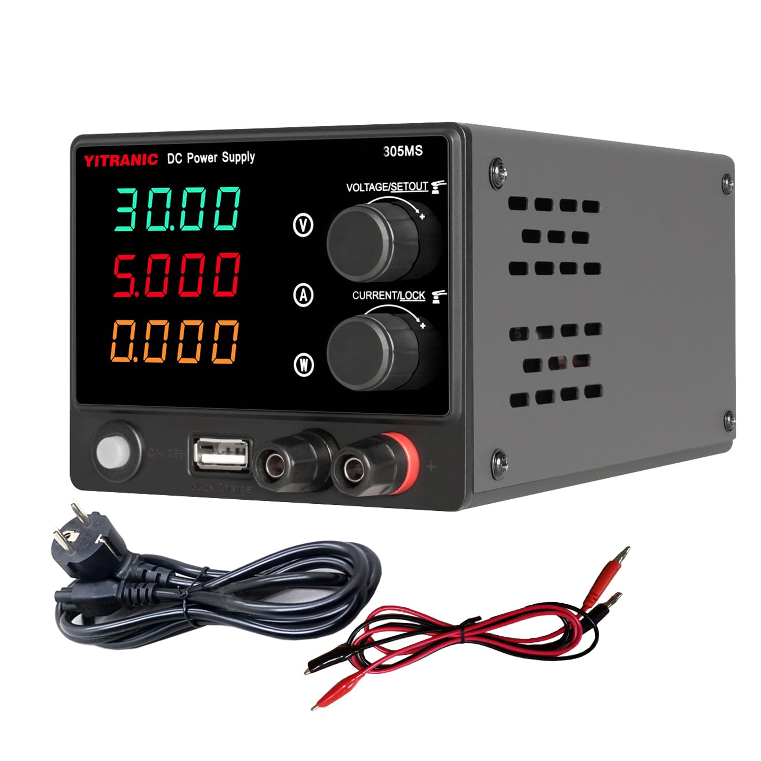 Labornetzteil DC, 0-30V 0-5A Regelbar, 4-stelliger LED-Anzeige Labornetzgerät mit QC18W USB Schnellladung, für Elektronik, Labor, Reparatur