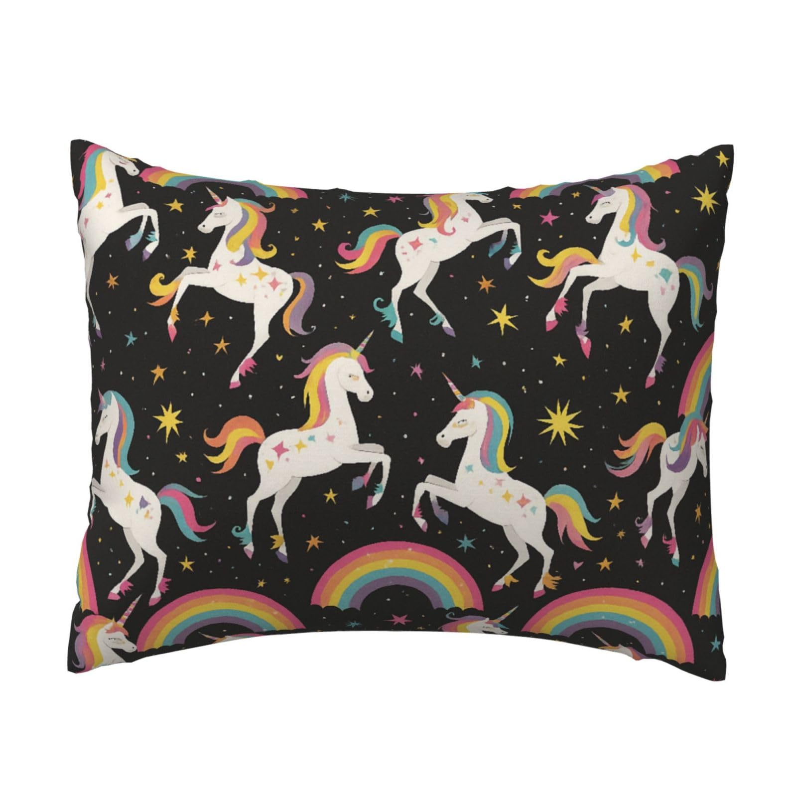 Elegant Magical Unicorn and Rainbow Star Pillowcase Soft Plush with Zipper Decorative Pillowcovers 16x20 in