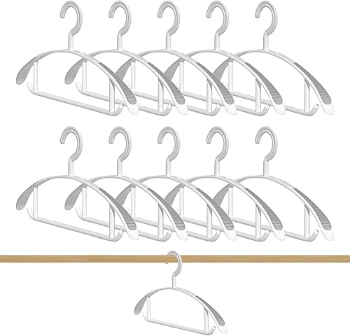 Miniatura 10 de Paquete de 10 ganchos anchos para colgar el hombro, antideslizante para ropa, organizador de armario con barra de pantalones, percha resistente,