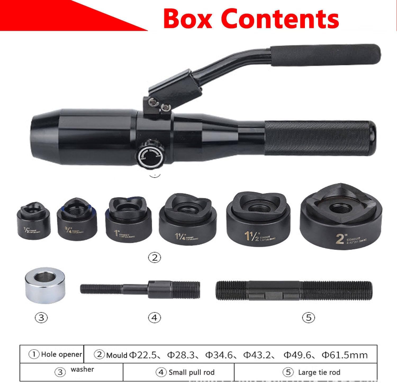 Hydraulic Knockout Hole Punch Driver Kit,Electrical Conduit Hole Cutter,with 6 Dies Hole Complete Tool (16.5mm~60.8mm) for Punching Sheet Metal