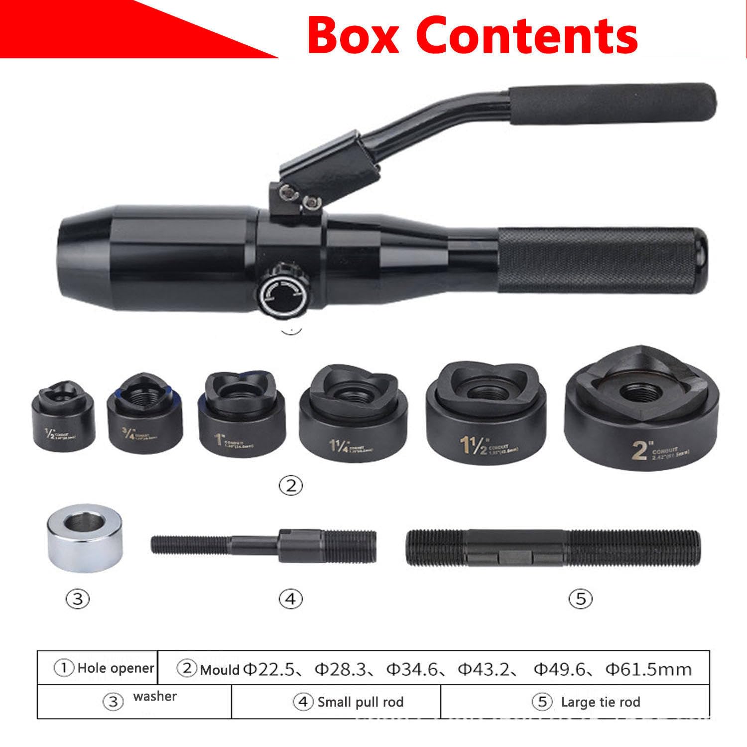 Kit di Perforazione Idraulica Manuale,Punzonatrice per Lamiera,Perforatrice Idraulica da 16.5~60.8 Mm,Punzonatrice per Lamiera con 6 Matrici Utensili