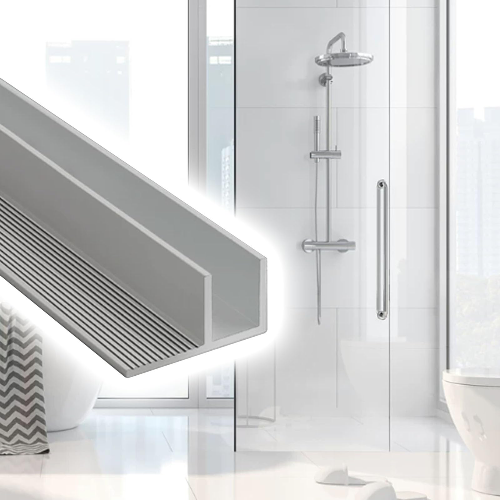 Recessed F-Type Shower Glass Channel, Door Separator Bottom Guide/Invisible Fixed Channel for Frameless Water Ripple Partition Panel, Enclosure Framing Track(for 8mm Glass,L 160cm/63in)