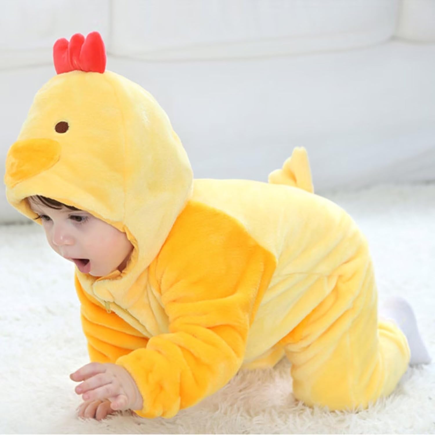 DarkCom Unisex Baby Chicken Costume Animal Onesie Toddler Hooded Romper Halloween Kids' Christmas Pajamas - Image 3
