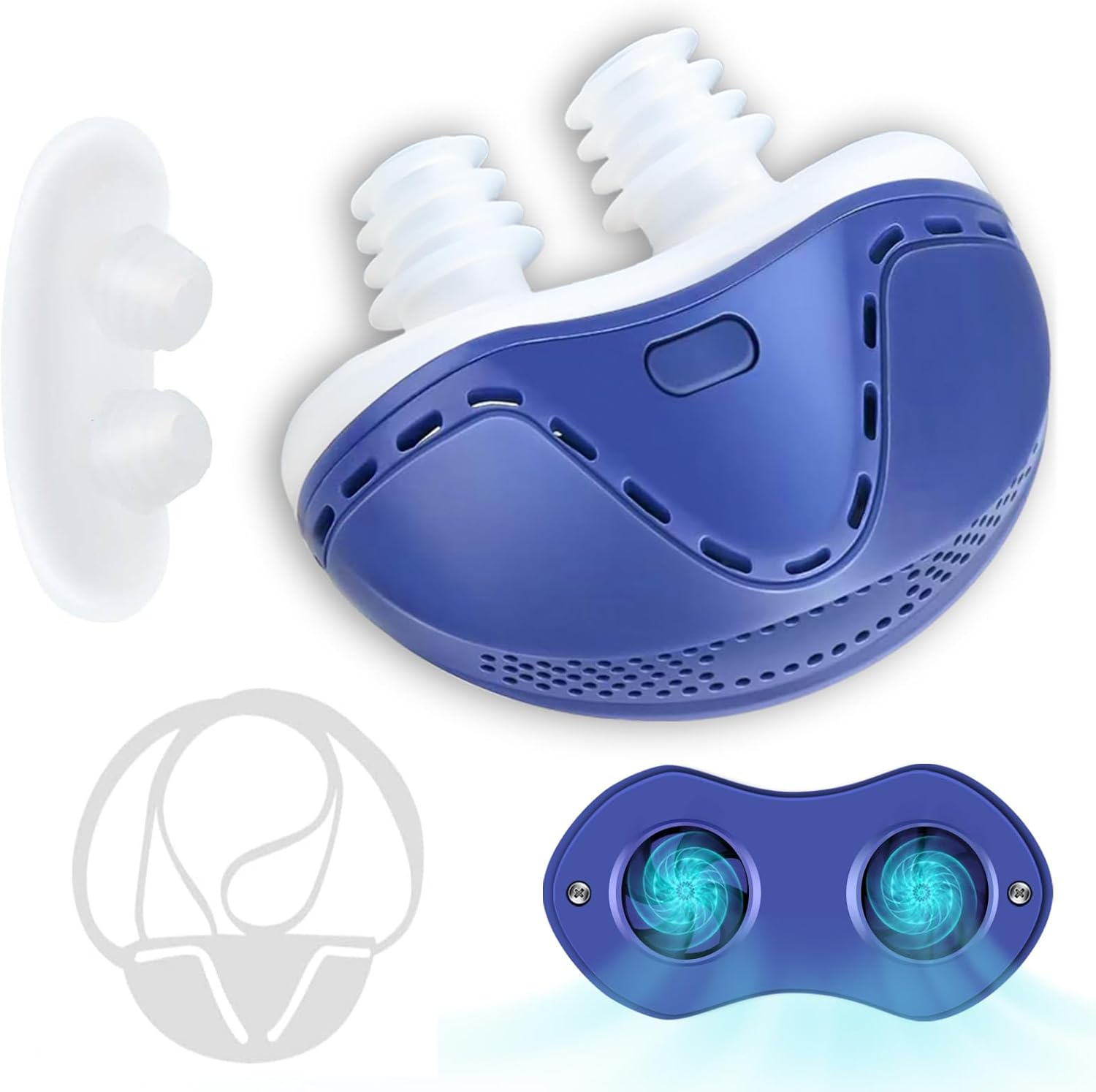 Anti Snoring Devices, Double Vortex Snoring Solution, Effective Snoring Prevention, Mini Stop Snoring Devices, Adjustable Wind Speed, Suitable for All Nose Shapes, Blue