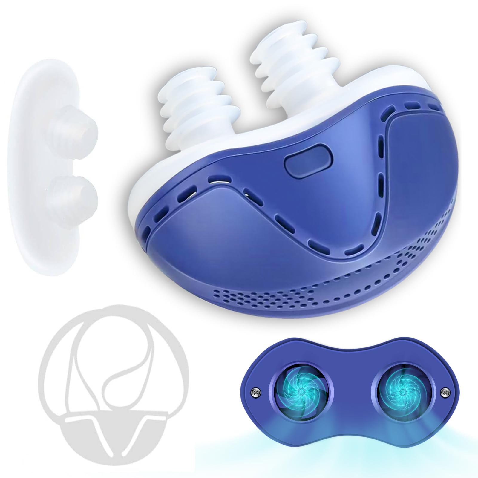 Anti Snoring Devices, Double Vortex Snoring Solution, Effective Snoring Prevention, Mini Stop Snoring Devices, Adjustable Wind Speed, Suitable for All Nose Shapes, Blue