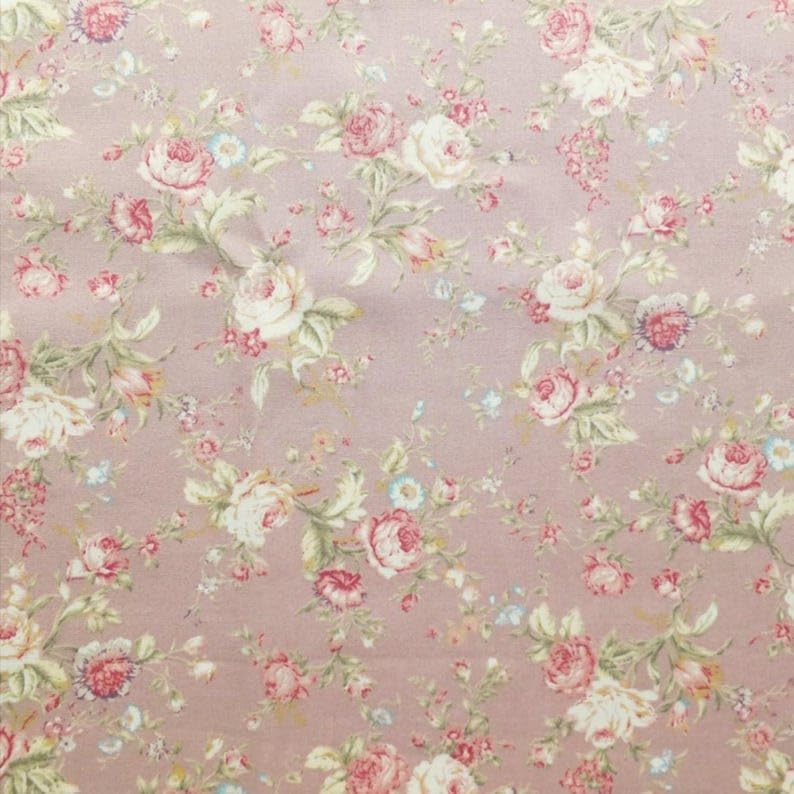 Rose & Hubble Dusky Rose Floral Print 100% Cotton Woven Cotton Poplin Vintage Style Fabric for Crafting, Quilting, Home Décor & Dressmaking