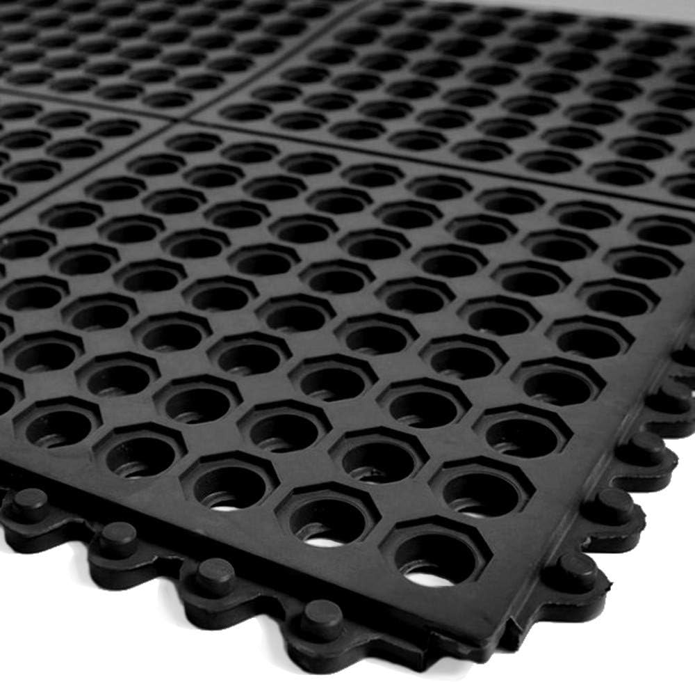 Interlocking Drainage Rubber Mats – Shock Absorbent Drainage mat for Wet or Dry Areas | Excellent Anti-Fatigue Rubber Floor Tiles | 3/5” Thick - 36” x 36”