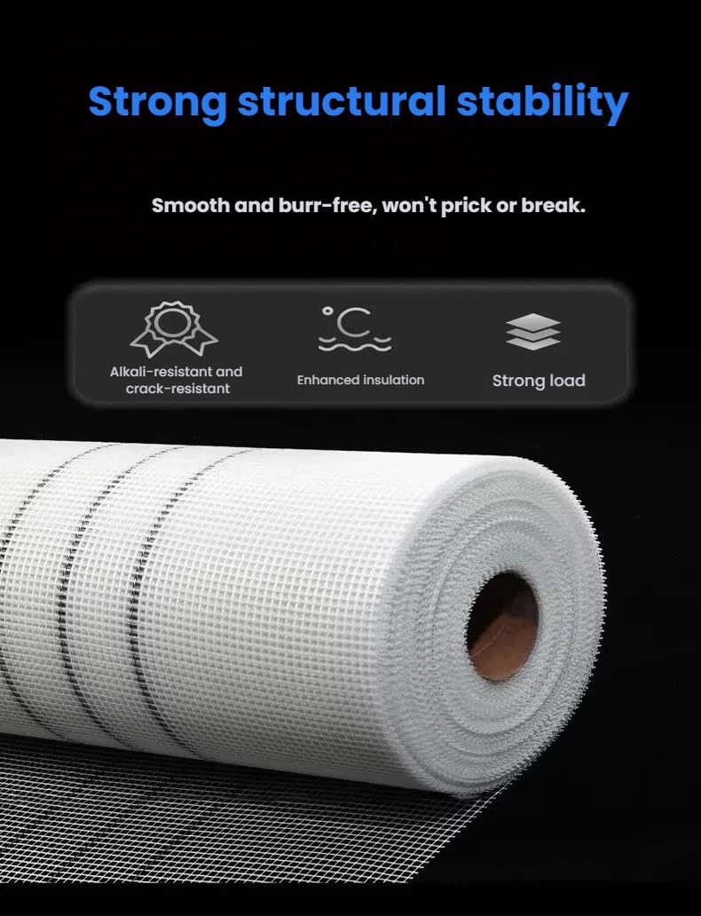 Rete in fibra di vetro per intonaci ， rotolo rinforzante per muri e cartongesso. Tessuto maglia edile anti-fessurazione, nastro rete per stucco, 100 cm di larghezza(130 g/m²,30 meters)