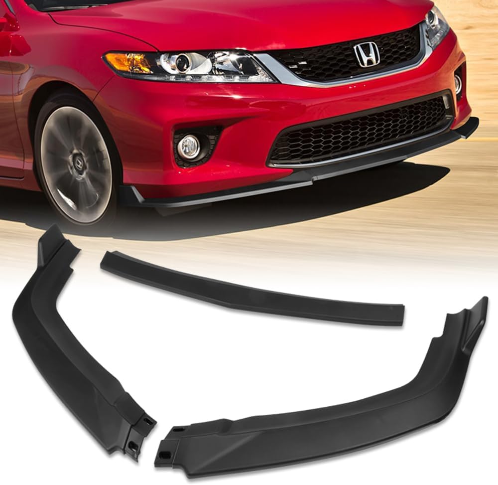 Q1-TECH, 5PCS Front Bumper Lip + Side Skirt Rocker Winglet Canard Diffuser Wing Compatible with 2013 2014 2015 Honda Accord Coupe/2DR Only, Front Lip Spoiler Air Chin Splitter ABS (Matt Black)