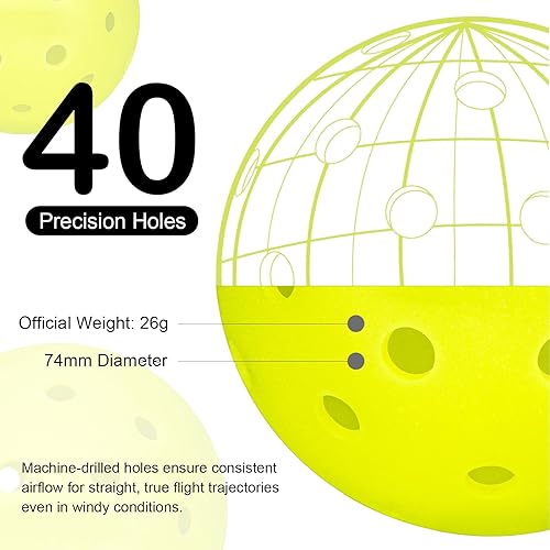 Miniatura 2 de cyclotron P-40 Outdoor Pickleball Balls – USAPA Approved Pickleballs, 40-Hole Precision Design, High Visibility, Durable Seamless HDPE Construction,