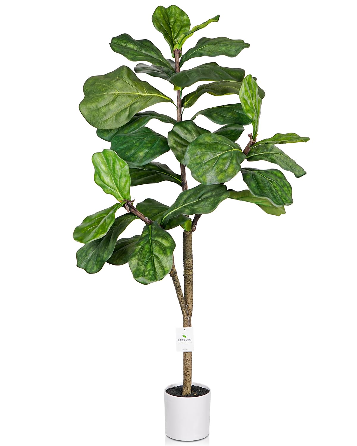 Artificial Fiddle Leaf Fig Tree Indoor, Faux Fiddle Leave Fig Tree with Decorative Planter for Home Decor, Tropical Fake Ficus Tree with Realistic Trunks, Adjustable Branch and Leaves