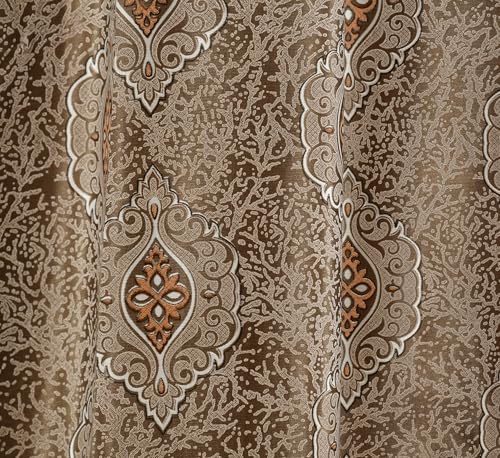 Image of Room Darkening Curtains for Door & Windows, Living Room, Bedroom, Eyelet, Parda, Printed, Pack of 2, Coffee Brown, 4 x 5 Feet