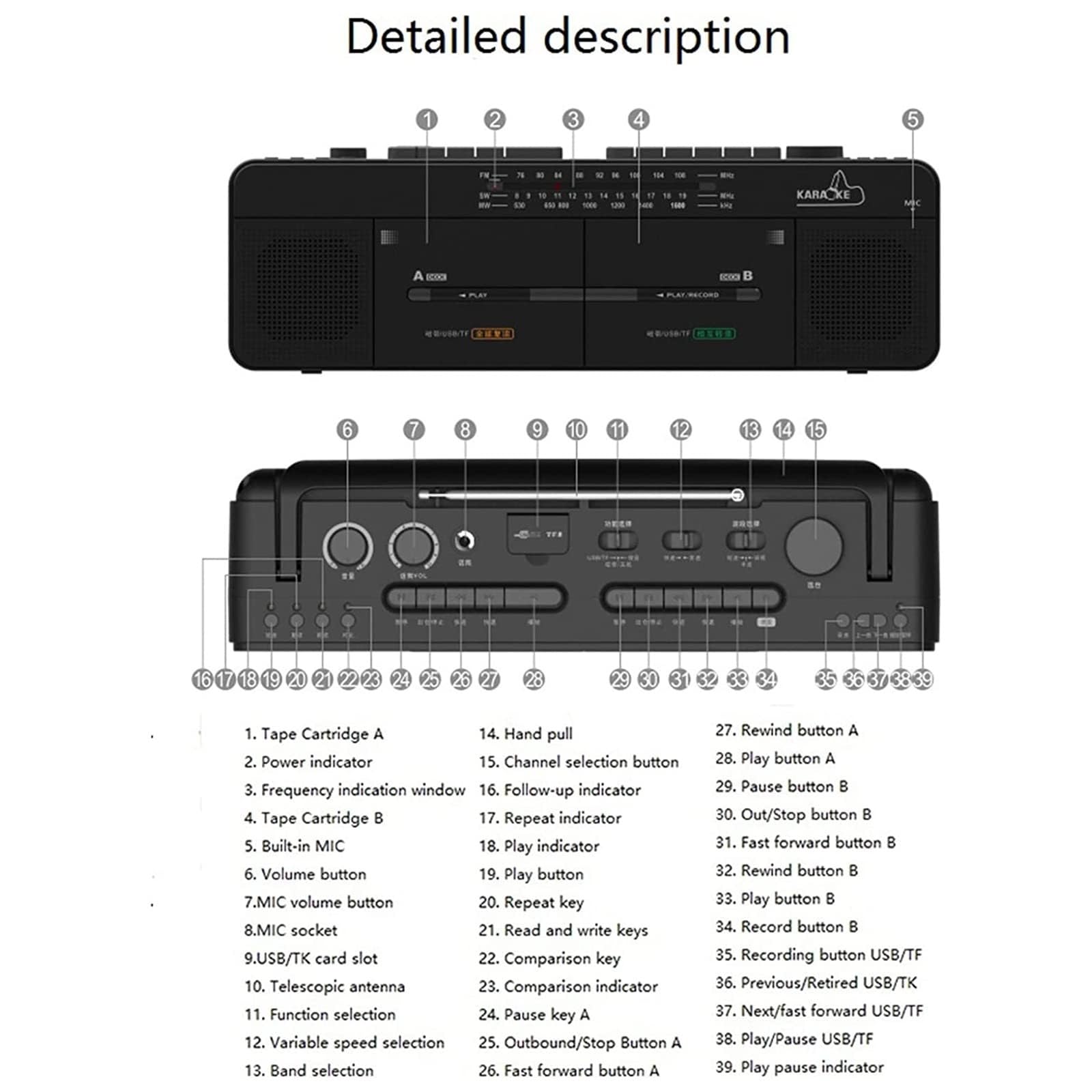 Registratore di cassette con radio AM/FM, riproduzione MP3, registrazione con un clic per gli appassionati di musica, perfetto per gli amanti dell'audio nostalgico