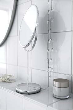 IKEA Paslanmaz Çelik Makyaj Aynası, 17 cm Çift Taraflı Büyüteçli Masa Aynası
