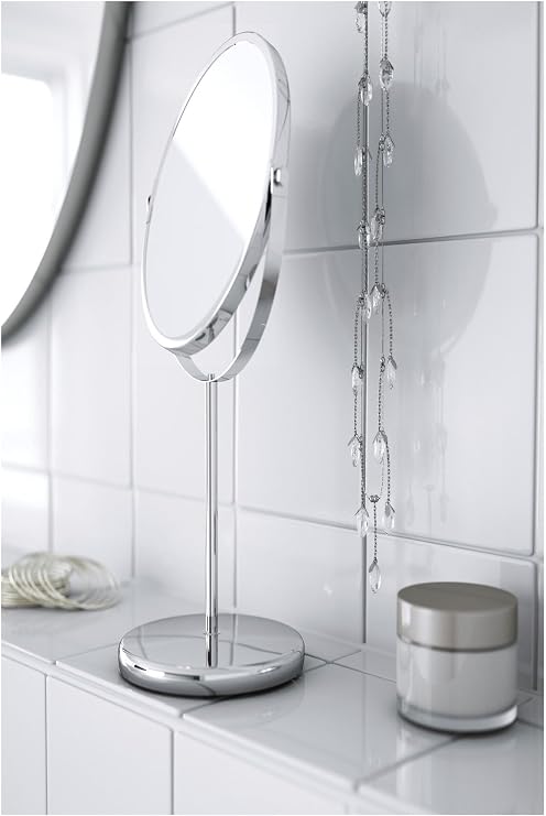 IKEA Paslanmaz Çelik Makyaj Aynası, 17 cm Çift Taraflı Büyüteçli Masa Aynası