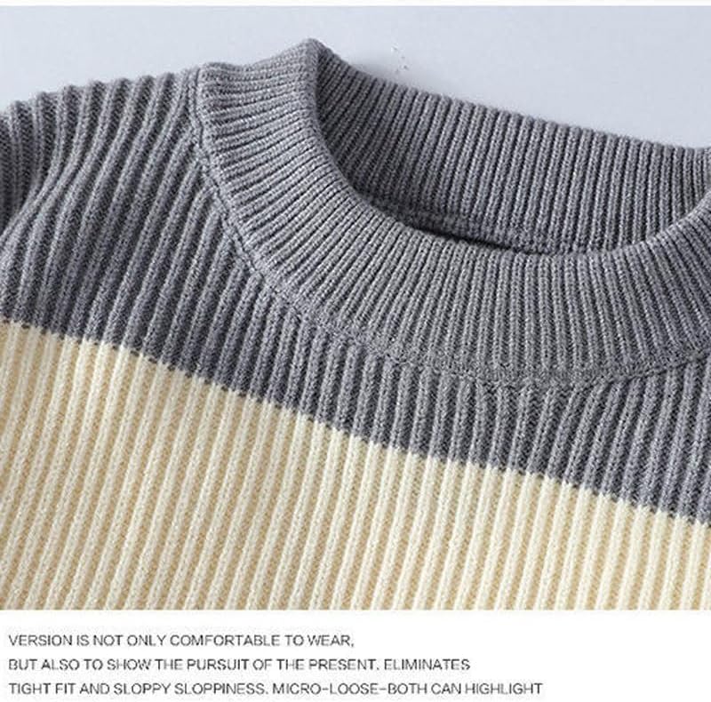Winter Round Neck Stripe Color Matching Sweater Base Pullover Knitted