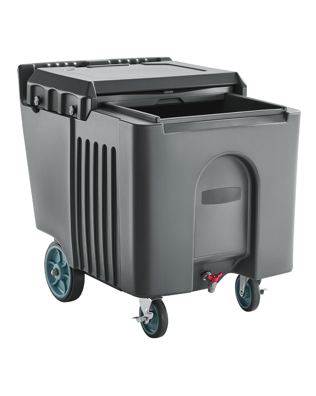 VEVOR Commercial Ice Bin, 125 lbs Portable Ice Caddy, Insulated Ice Carrier with 4 Wheels and Flip Lid, Large Ice Bin for Catering, Kitchens, Bistros,
