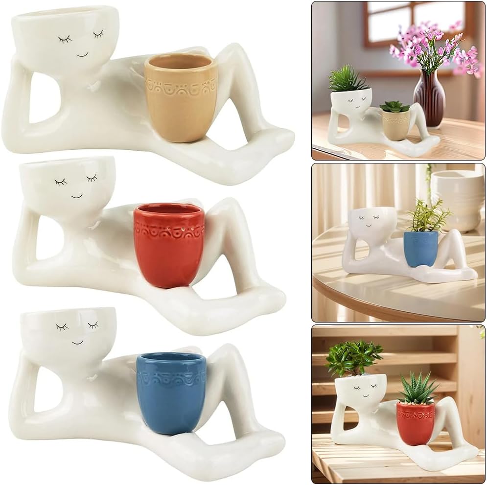 Lazy Guy Planter, Funny Lying Down Figure Planter, Unique Succulent Plantpots, Cactus Character Flower Pot, Funny Planters for Indoor Plants (All)