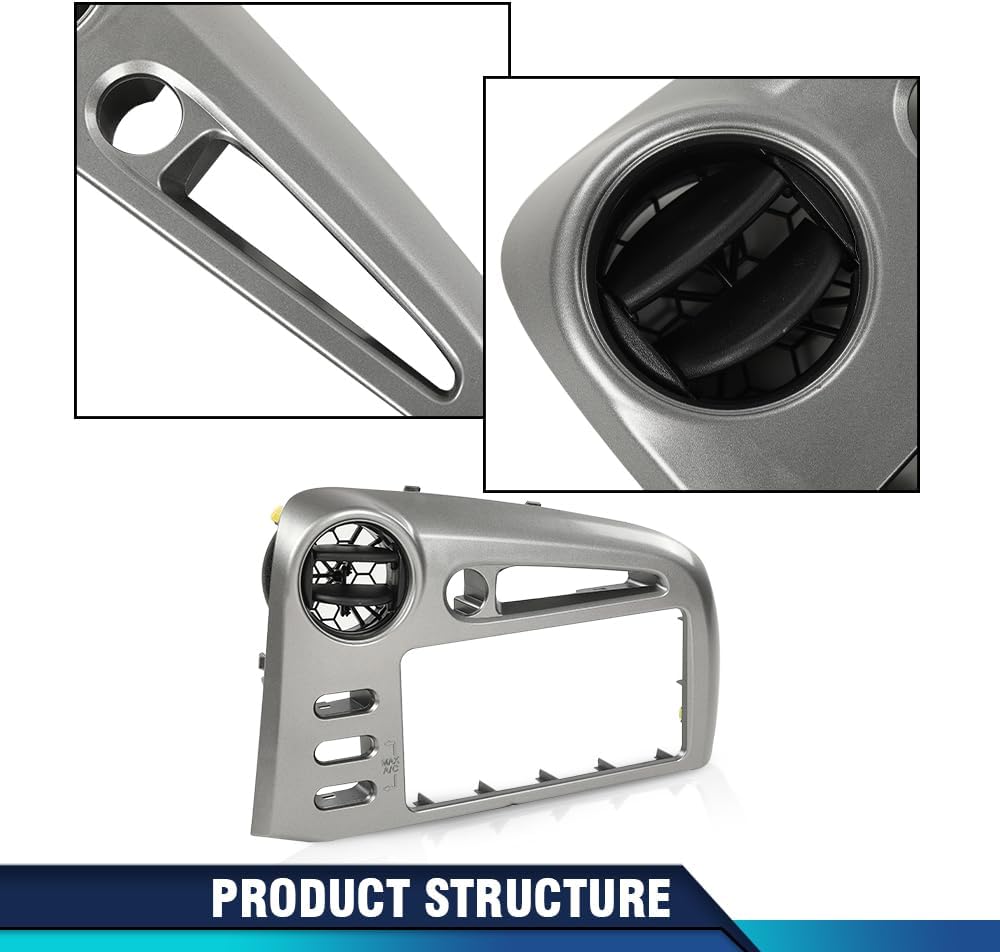 PIT66 Dash Center Radio Bezel Vent Compatible with 2003-2008 Toyota Matrix or Vibe with Same Button Configuration Silver
