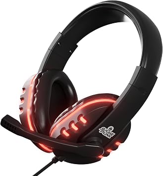 GAME PUNK NightOwl LED Wired Gaming Headset with Mic, Noise-Cancelling Gaming Headphones with Plug-and-Chat, Compatible with PlayStation 4/5, Xbox Series X/S, Nintendo Switch, and PC, Black