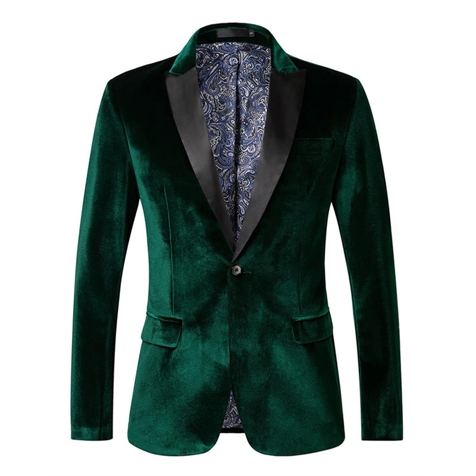 Generisch Americana de terciopelo para hombre, con un botón, color sólido, corte estrecho, chaqueta de traje para cena, baile de graduación, boda, chaqueta de traje de moda para el tiempo libre