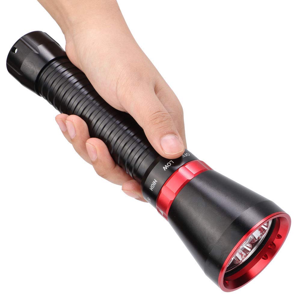 Garosa Torcia Subacquea 100M, Torcia Elettrica Alta Luminosità 18000LM per Attività Subacquee e All'aperto, Lampada Subacquea Resistente Impermeabile (Rosso)