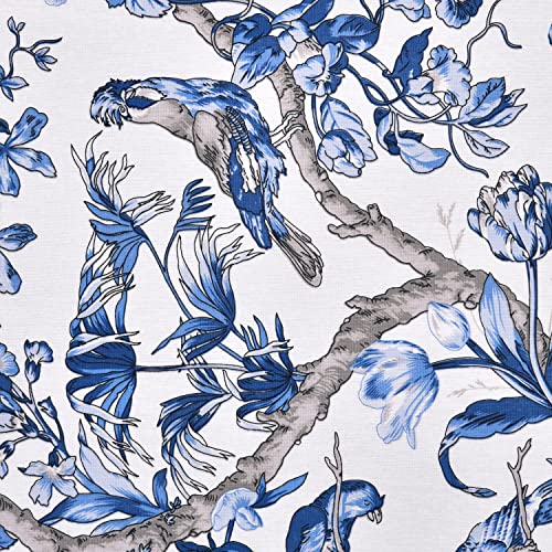 Image of LINENWALAS Cotton Curtains Set of 2, Canvas Window Curtains for Home Decor, Hangs Elegantly with Back Loops (4.5ft x 5 ft,) Blue Birds
