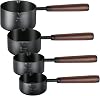 4Pcs Measuring Cups with Wooden Handle, Black Stainless Steel Measuring Cups Scoops Set, Dog Food Scoop for Kitchen Flour Spice Seasoning Measurement Cooking (1, 1/2, 1/3, 1/4 Cup)