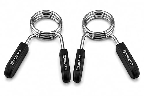 Kiraro 50MM Olympic Barbell Spring Collars with Rubber Grip Handles | Heavy Duty Steel Weight Plate Lock Clips for 2 Inch Olympic Bars (2)