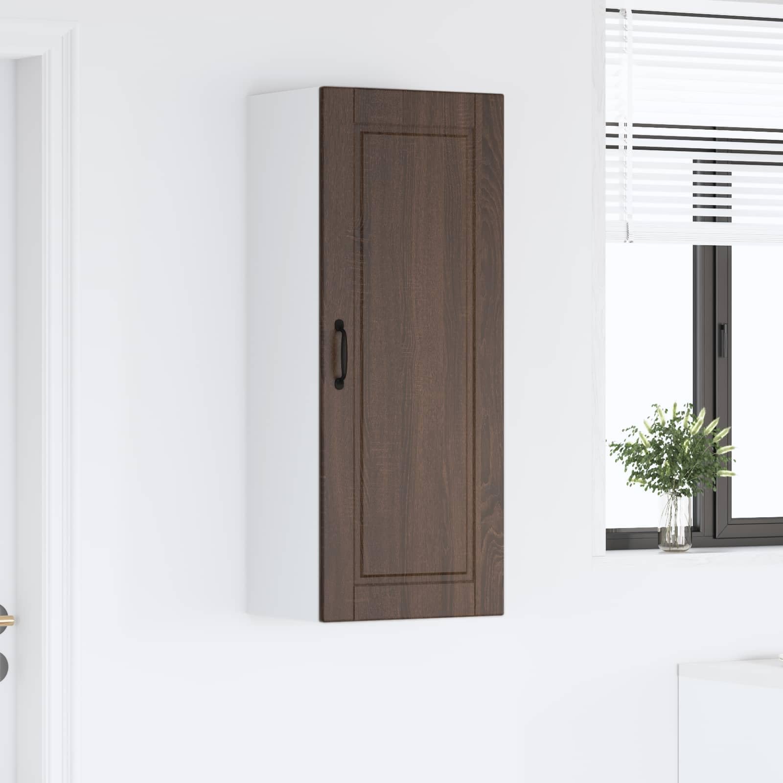 Moderner Küchenschrank aus brauner Eiche, hoch, 40 x 31 x 100 cm, 3 Ablagen, stilvoller Holzschrank für Küche und Esszimmer, eleganter Schrank