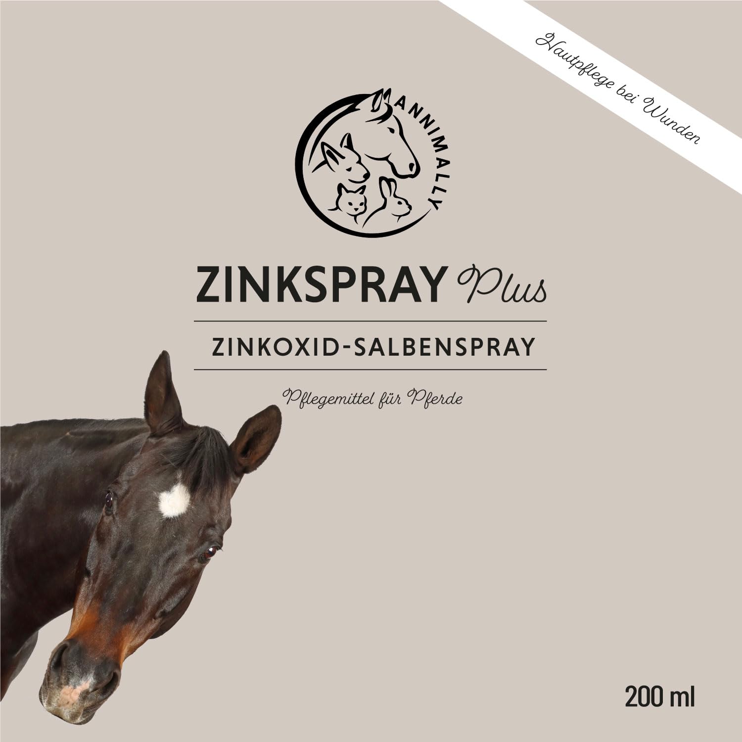 Annimally Zinkspray für Pferde 200ml - Atmungsaktive Wundabdeckung mit Zinkoxid, Lanolin & Allantoin um Abdecken von Wunden - Schutz vor Keimen & Pflege bei Ekzemen