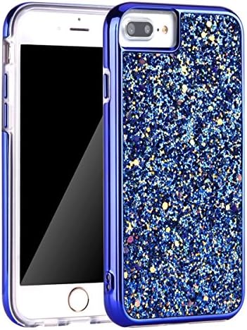 iPhone 7 Plus Case, iPhone 8 Plus Case, Bling Glitter Sequins Dual Layer with Dual Layer Design [Hard PC Back, Soft TPU Inner] Protective Cover Case for iPhone 5.5 inch (Blue)