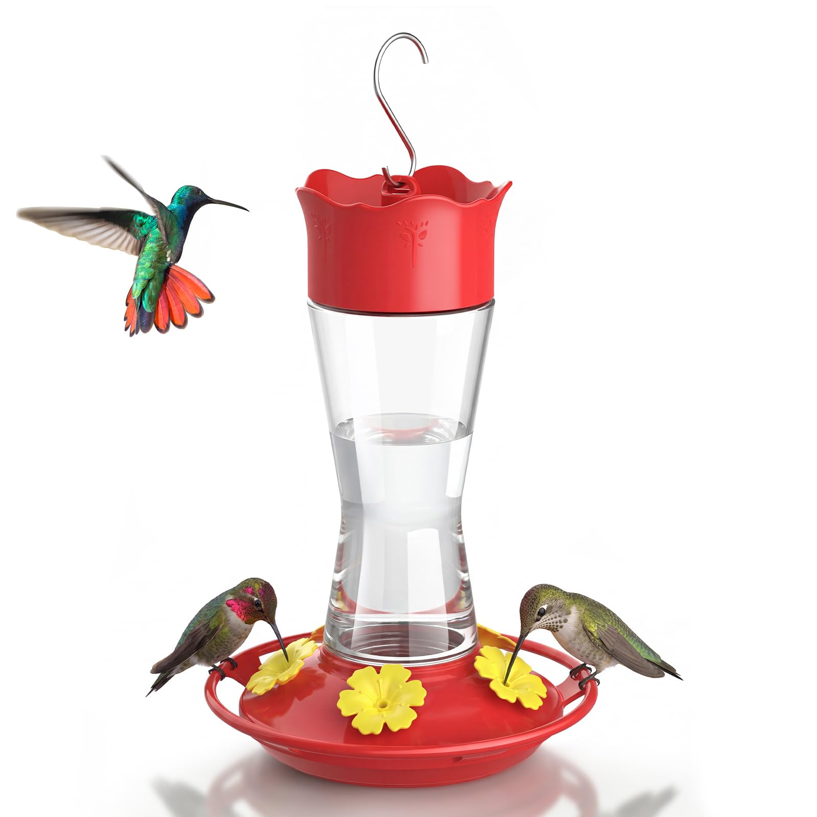 Kingsyard Glass Hummingbird Feeder for Outdoors Hanging, 10 oz Leak-Proof Humming Bird Feeders with Ant Moat & Bee Proof Feeding Ports, Hummingbird Gift for Bird Lovers (Clear) - 1