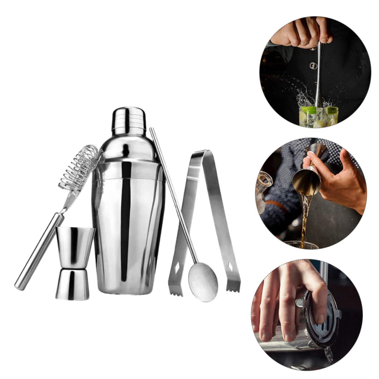 POPETPOP Set Cocktail Professionale Shaker da 550ml Robusto e Comodo 5 Pezzi in Acciaio Inossidabile Accessori Moderni per Bar Domestico e Aperitivi
