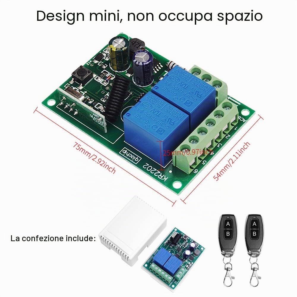 QIACHIP AC 220-240V Interruttore di Controllo Remoto Wireless 433MHz RF 2 Canali Ricevitore Relè con 2 Telecomandi