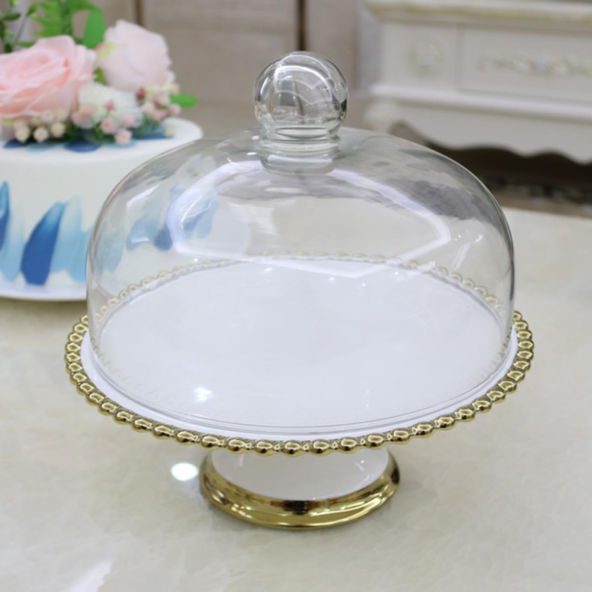 Alzatina per Torta in Ceramica con Cupola in Vetro e Piede Alto