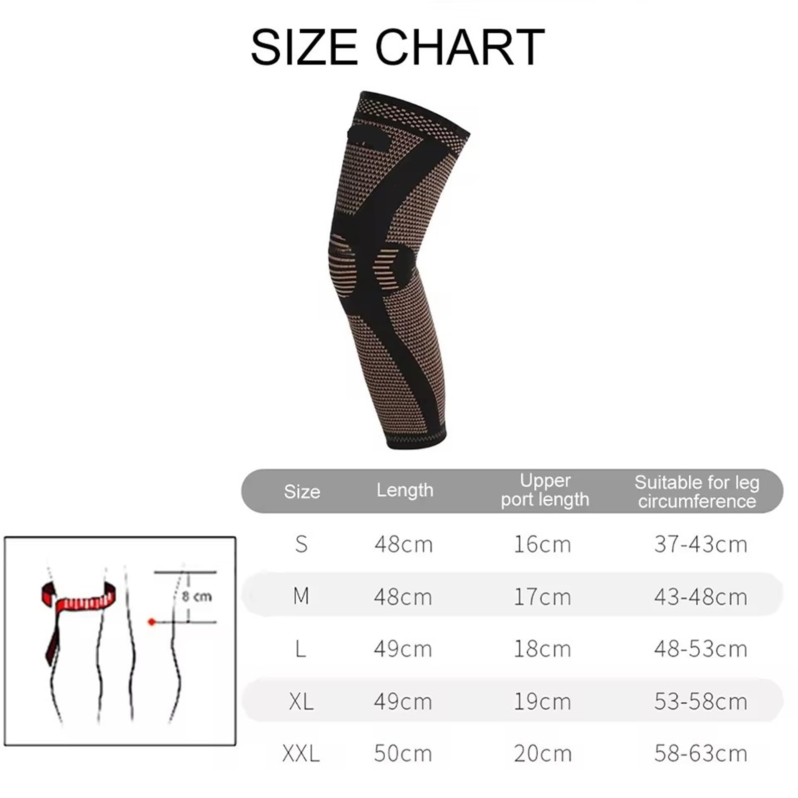 Manchons de compression pour jambe complète Genouillères chaudes allongées, extensibles, absorbant la sueur, tissu en Nylon tricoté cuivre respirant sous pression, Silicone antidérapant