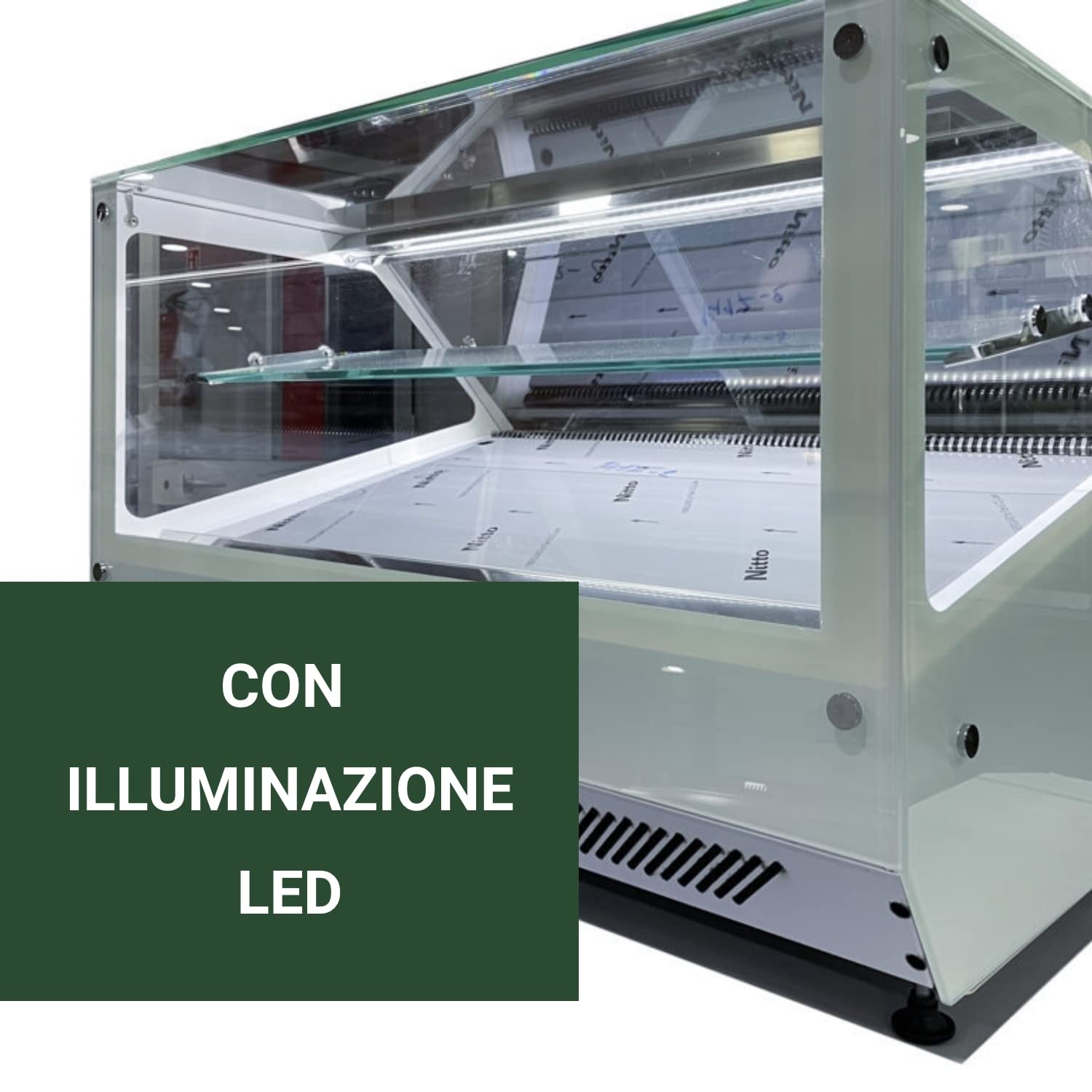 Ristoattrezzature Vetrina Riscaldata da Banco - Due piani - Vetri dritti - Bianca - 94x60x60h cm
