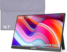 ARZOPA Portable Monitor & Sleeve, 16.1'' 100% sRGB FHD Laptop Monitor & PU Sleeve Bag Combination