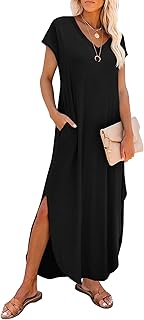 RUMIA Summer Casual Maxi Dresses for Women- Women's V Neck Cap Sleeve Long Sundress with Pockets Beach Vacation OEKO-TEX STANDARD 100